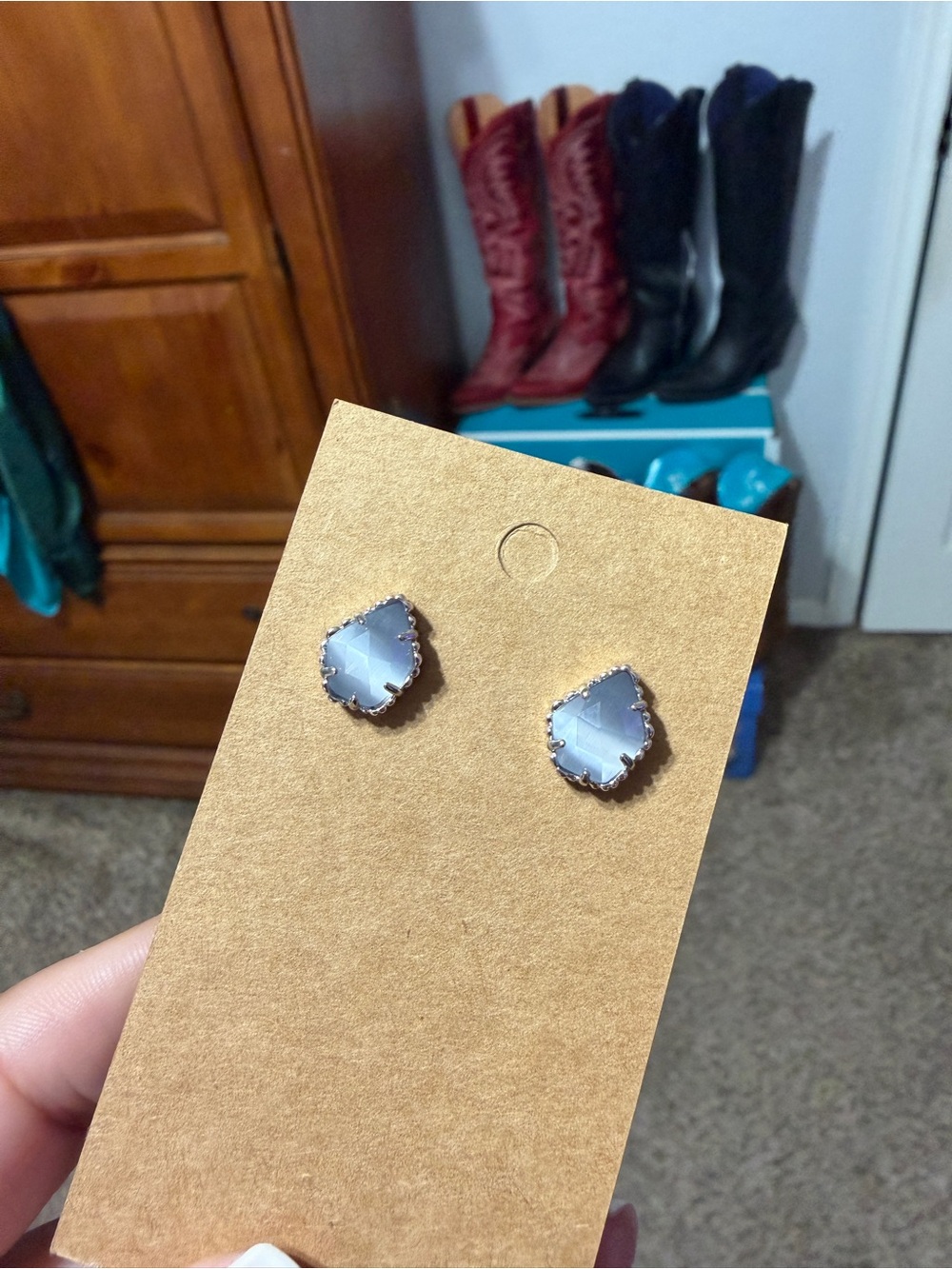 Kendra Scott Faceted Light Blue Teardrop Stud Earrings